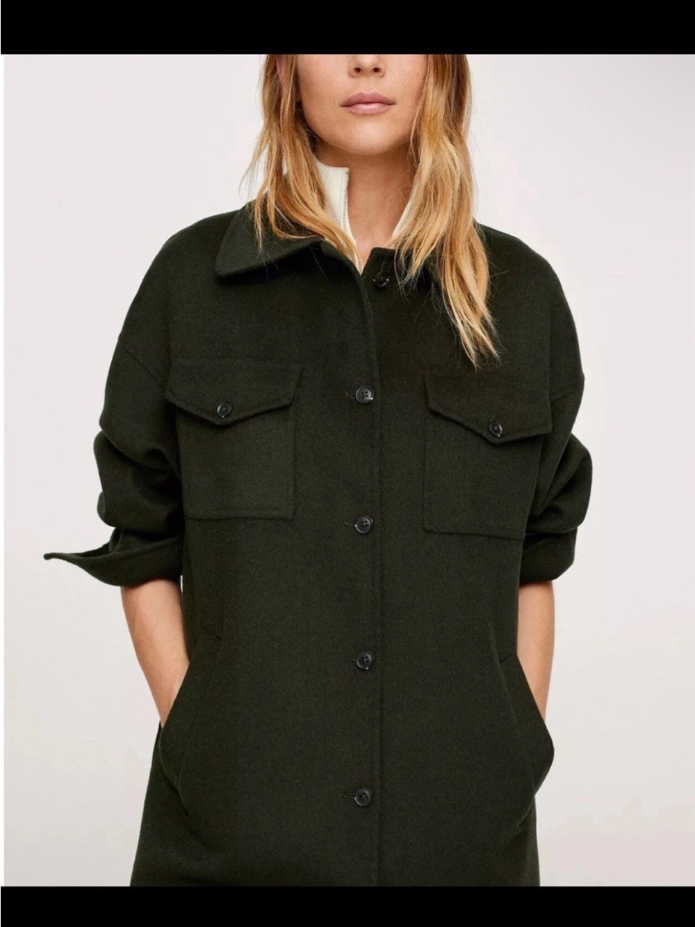 Mango Dark Olive Utility Jacket with Button Front